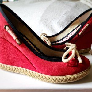 See by Chloe red nautical espadrille wedges size 9